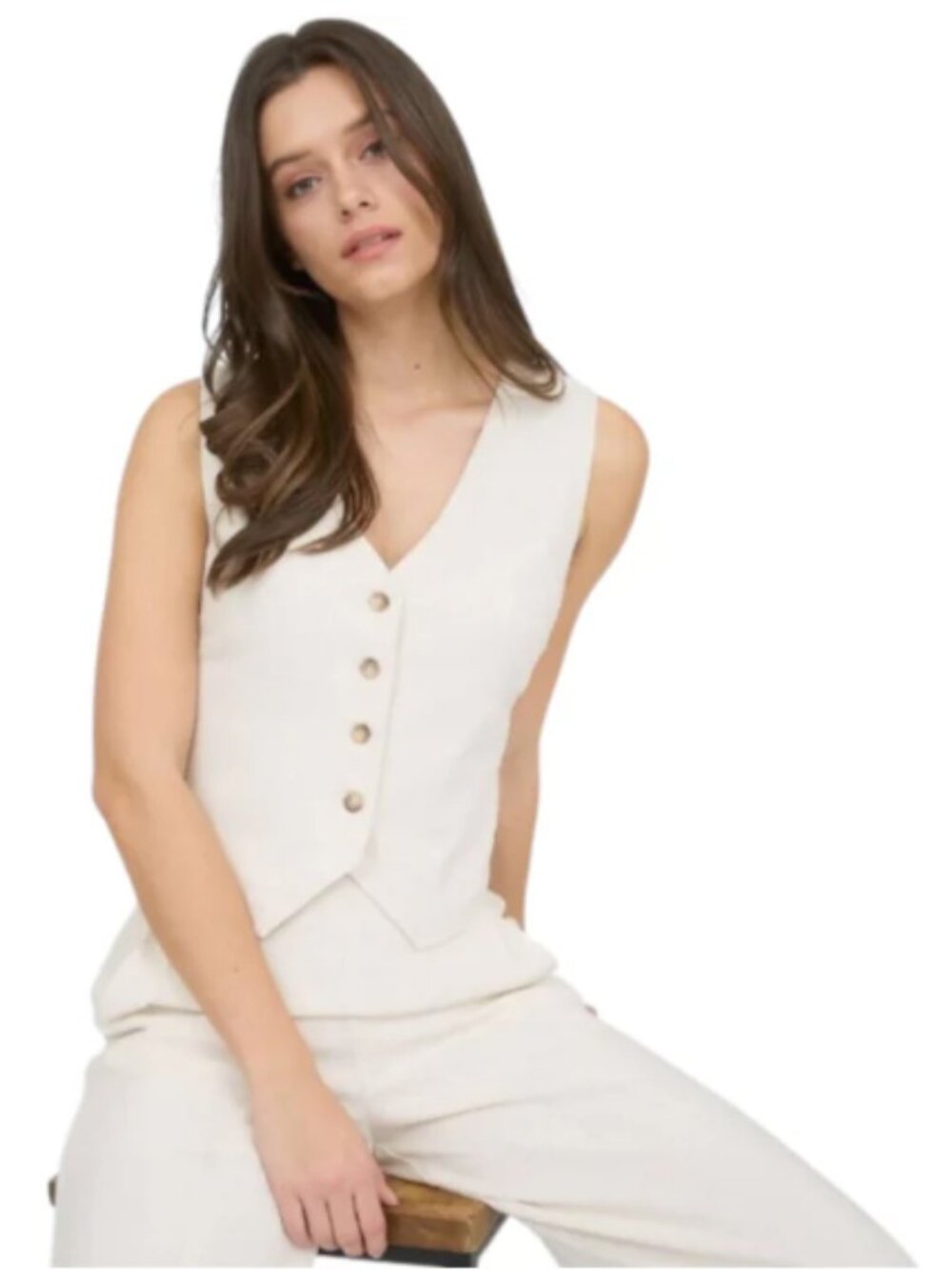 Oatmeal Linen V Neckline Vest